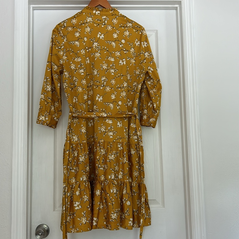 UNTUCKit Jane Shirt Dress Womens 12 Yellow Floral Tie Tiered V-Neck Long Sleeve - Picture 10 of 10